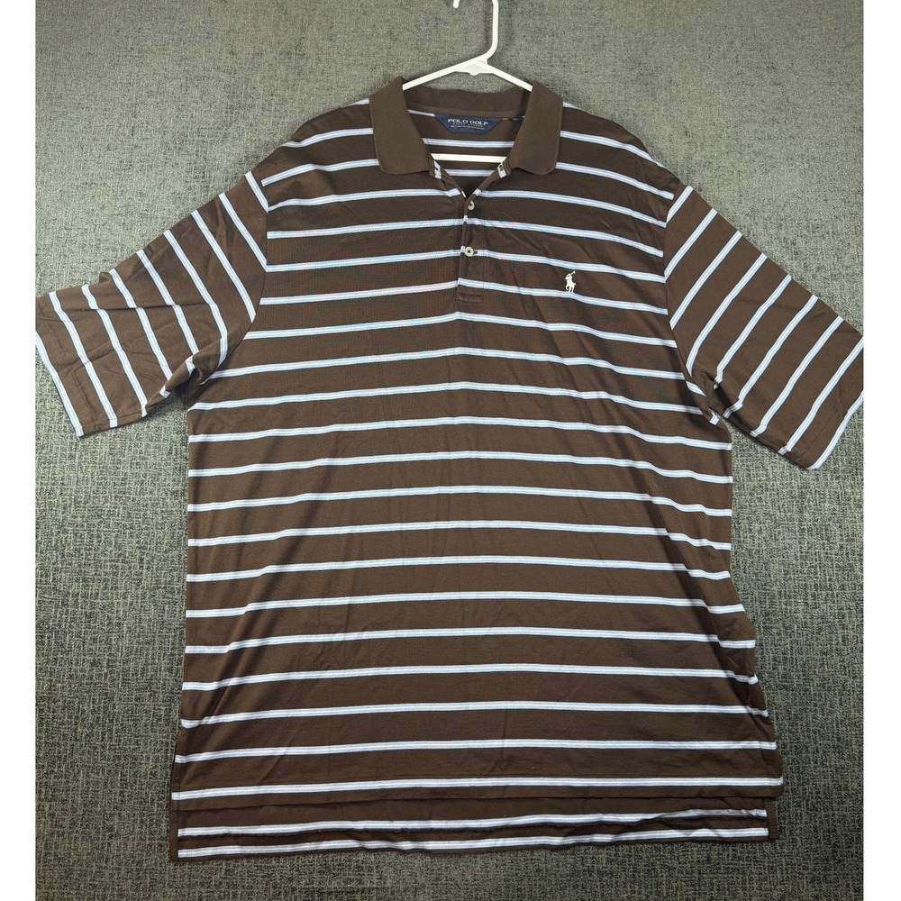 Polo Golf Ralph Lauren Mens XL Pima Cotton Brown Blue Striped Polo Shirt
